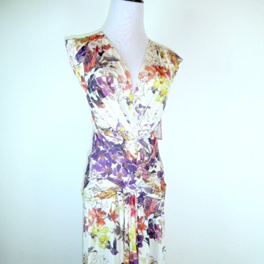 Roberto Cavalli Vibrant Floral Midi Dress - Purple, Yellow, Orange - Picture 3 of 10